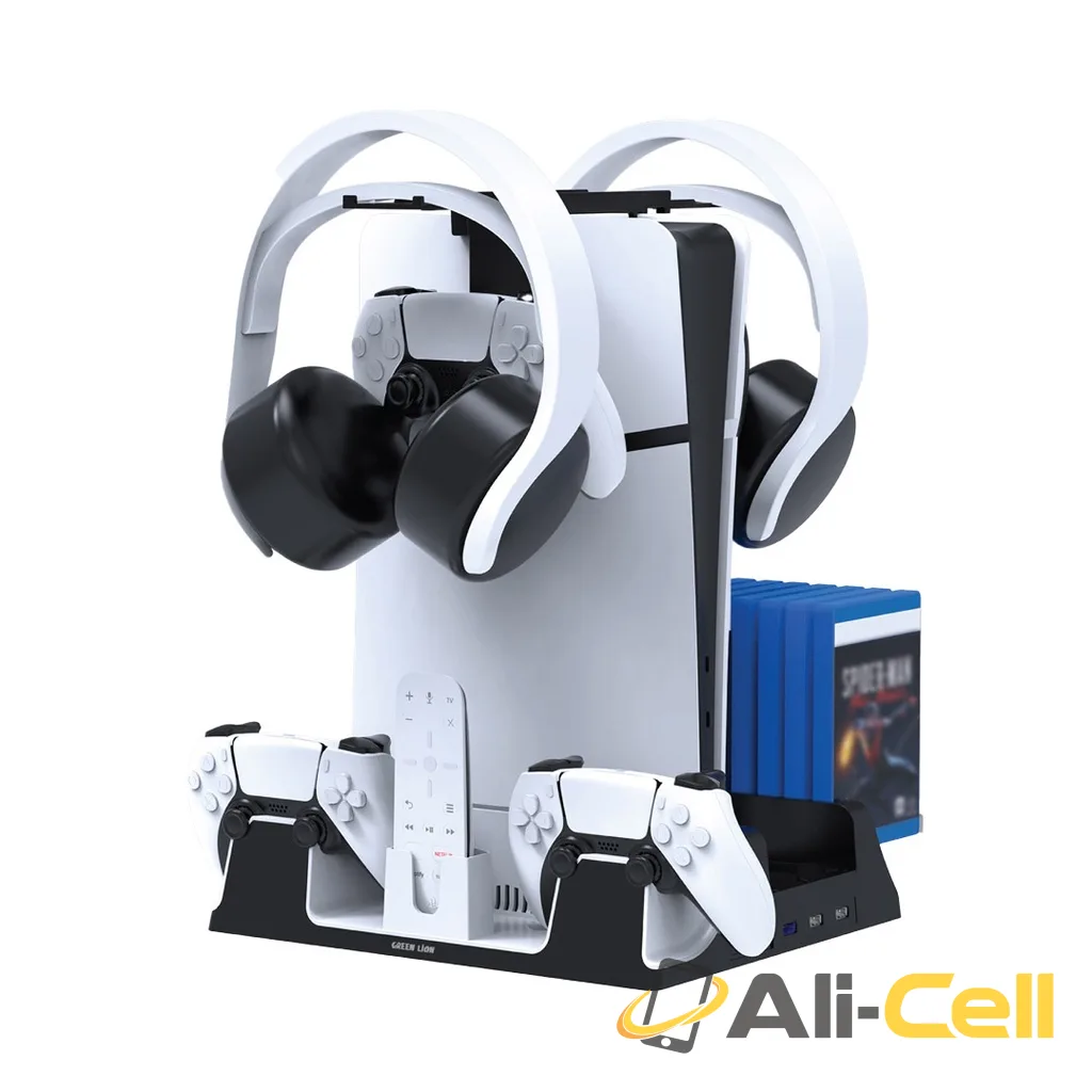 Green Lion PS5 Cooling Stand Charging Station - White