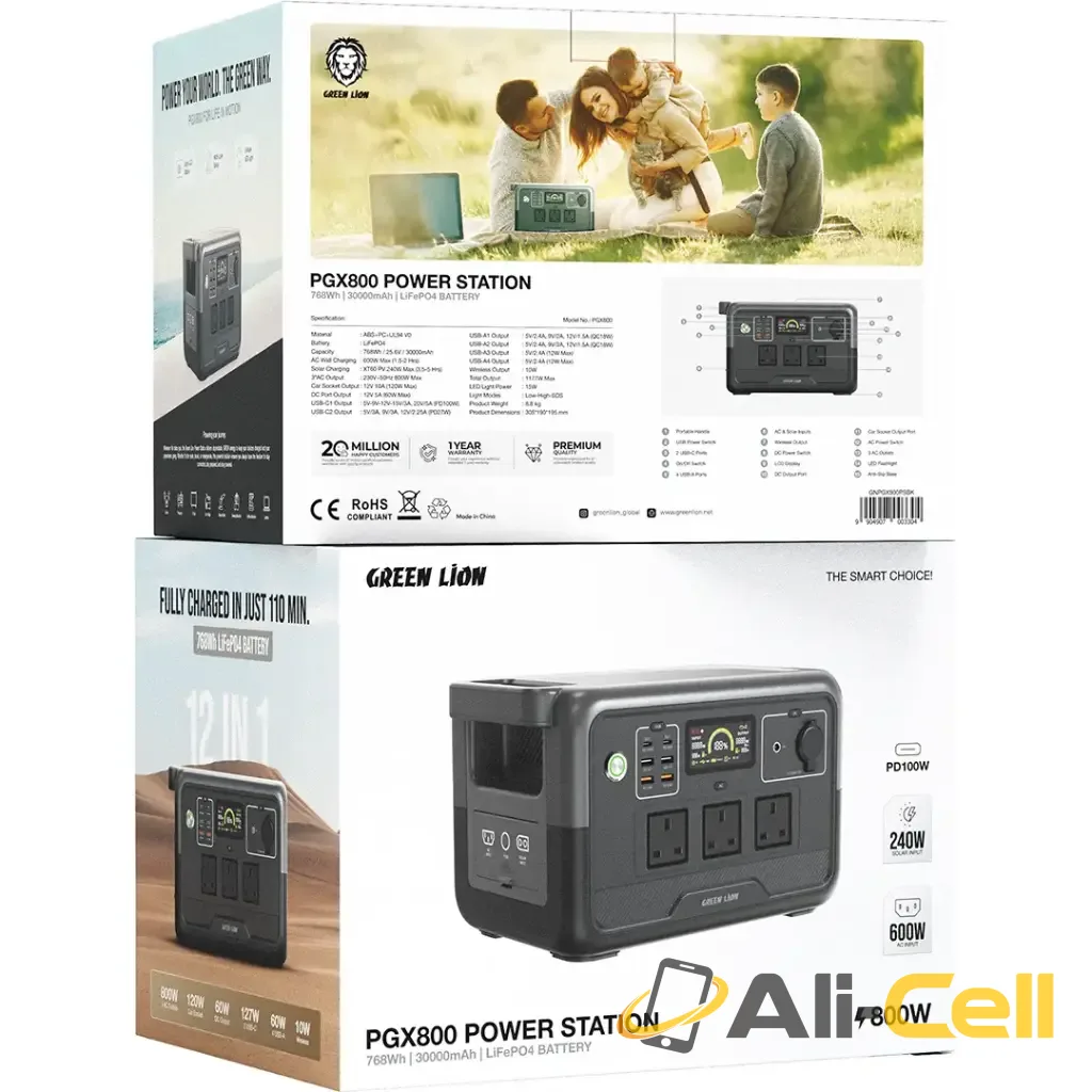 Green Lion PGX800 Power Station with 768Wh & 30000mAh LiFePO4 Battery - Black — 3