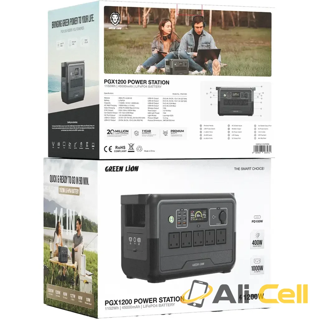Green Lion PGX1200 Power Station with 360000mAh LiFePO4 Battery - Black — 3
