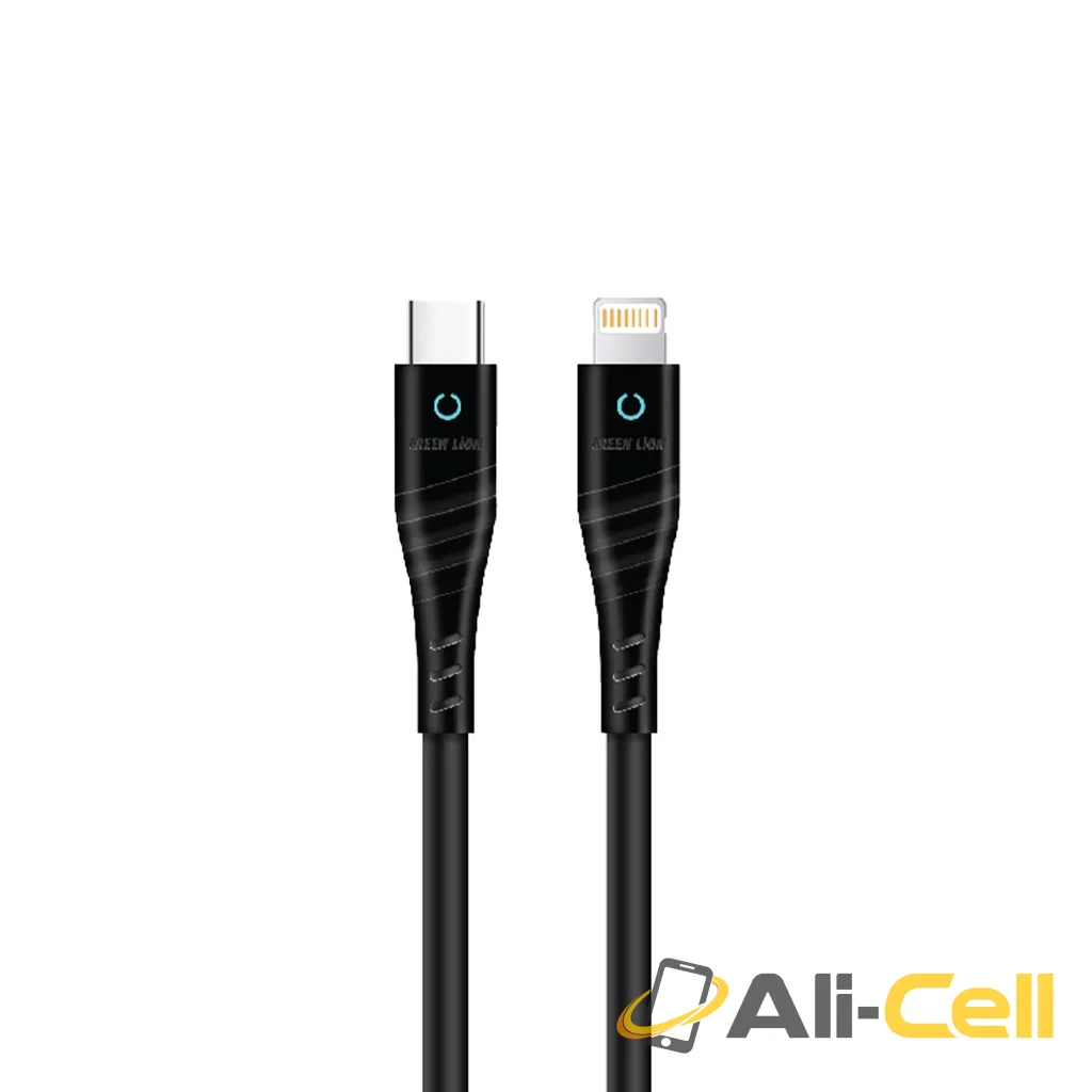 Green Lion PVC USB-C to Lightning Cable with LED Indicator 1M PD 20W - Black