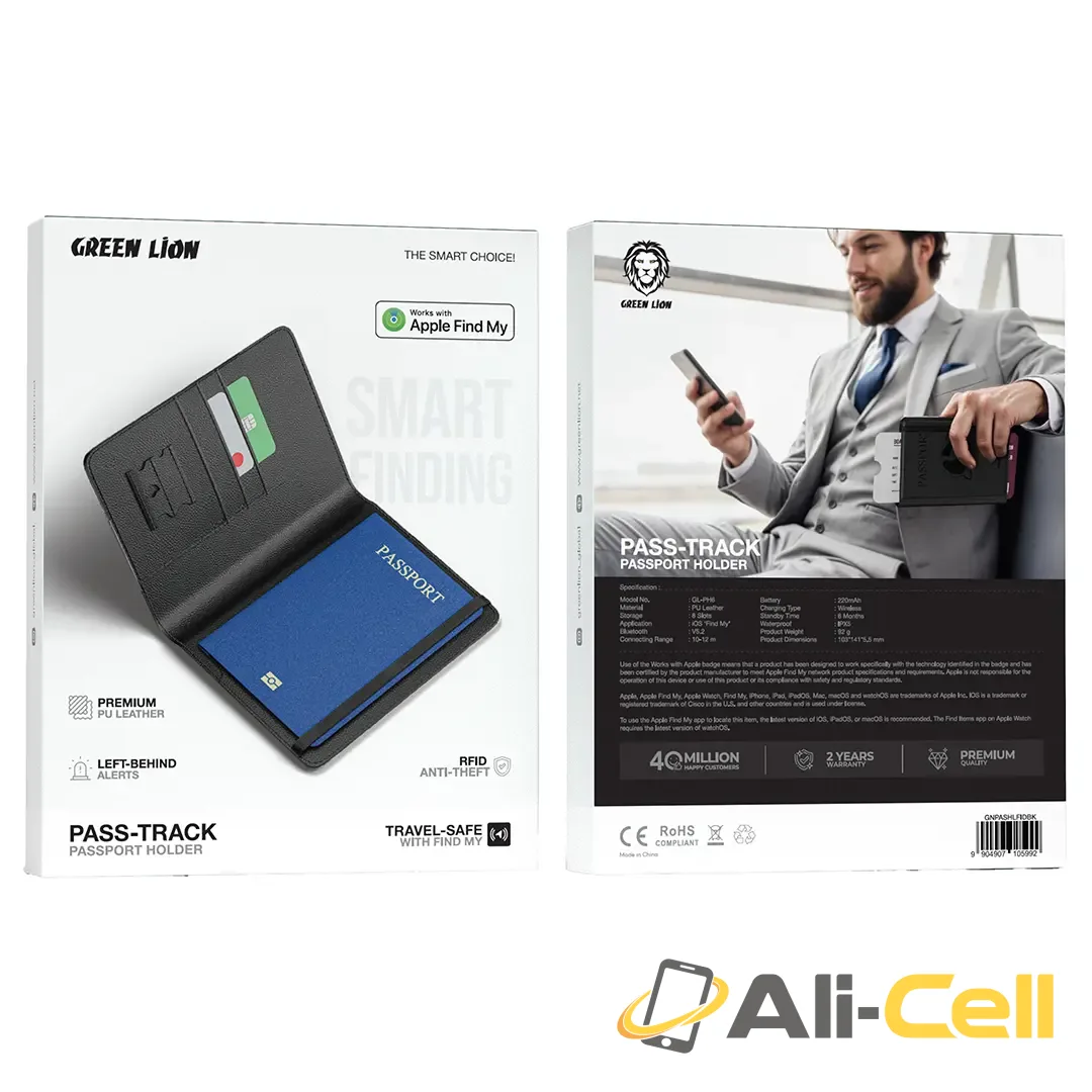 Green Lion Pass-Track Passport Holder - Black — 2
