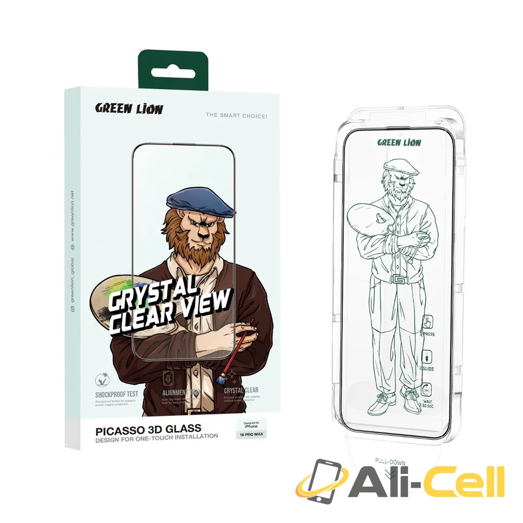 Green Lion Picasso 3D Glass With Alignment Tray for iPhone 16 Series — 2