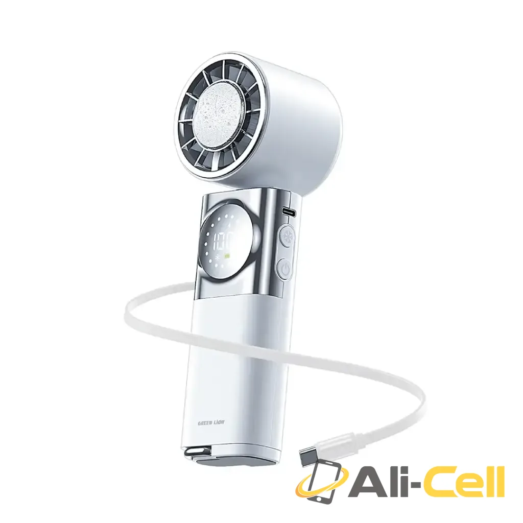 Green Lion Power Wind Handheld Fan with Power Bank- White