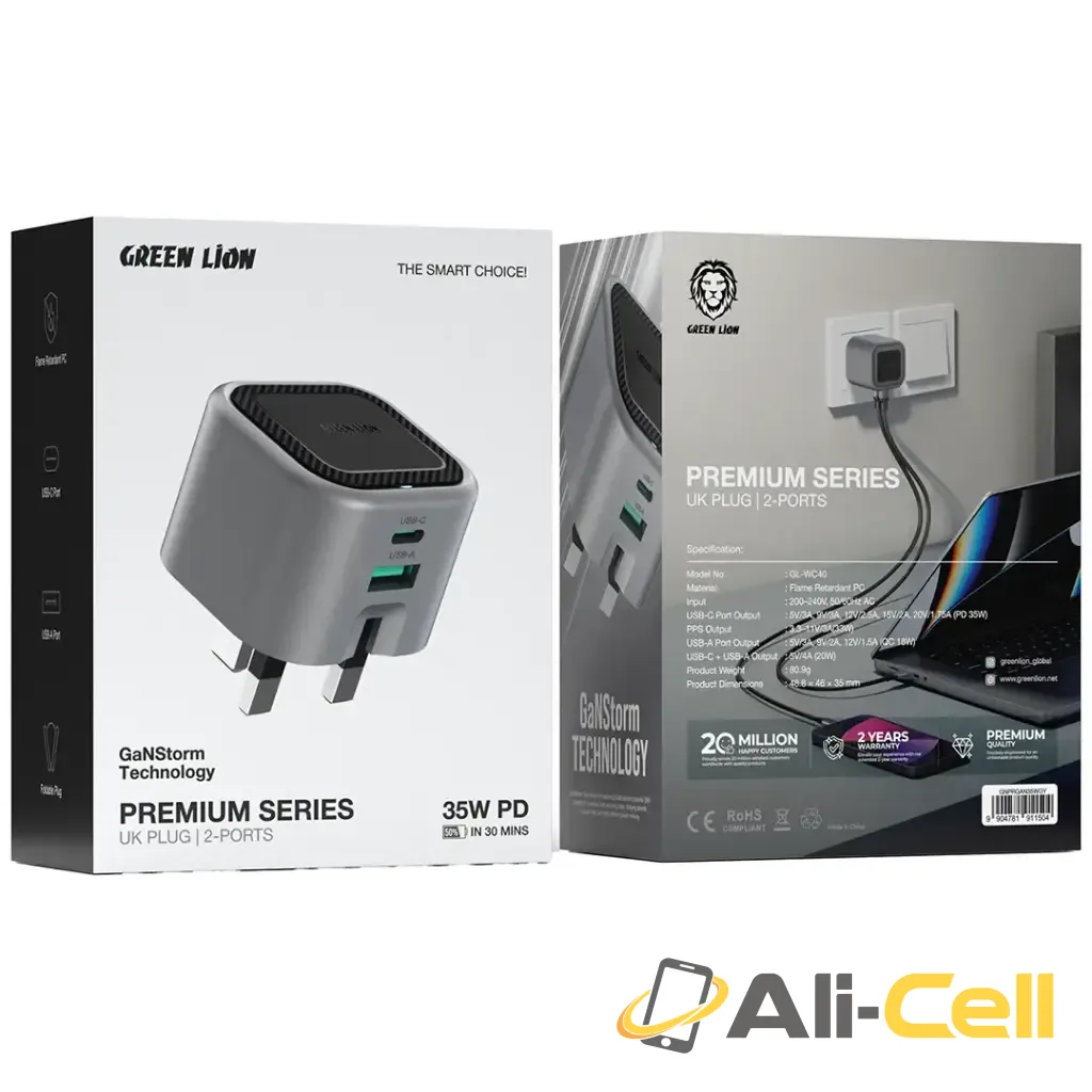 Green Lion Premium Series GaN Charger UK Plug PD 35W - Gray — 2