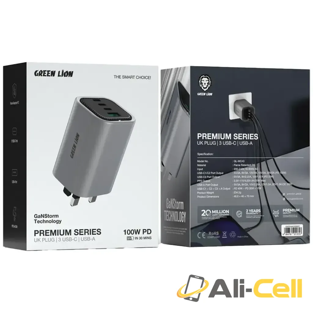 Green Lion Premium Series GaN Charger UK Plug PD 100W - Gray — 2