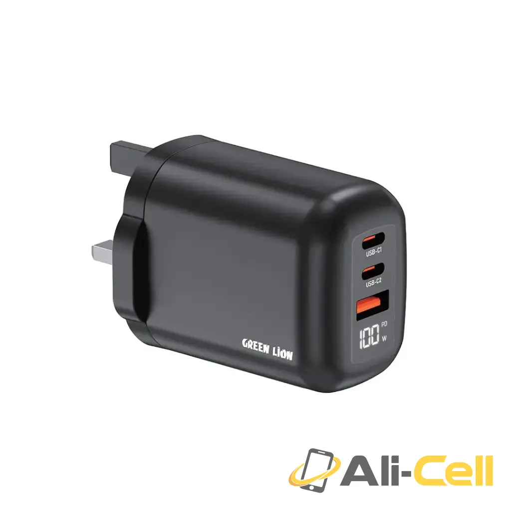 Green Lion Q-Series UK Plug 2 USB-C & USB-A Charger - Black
