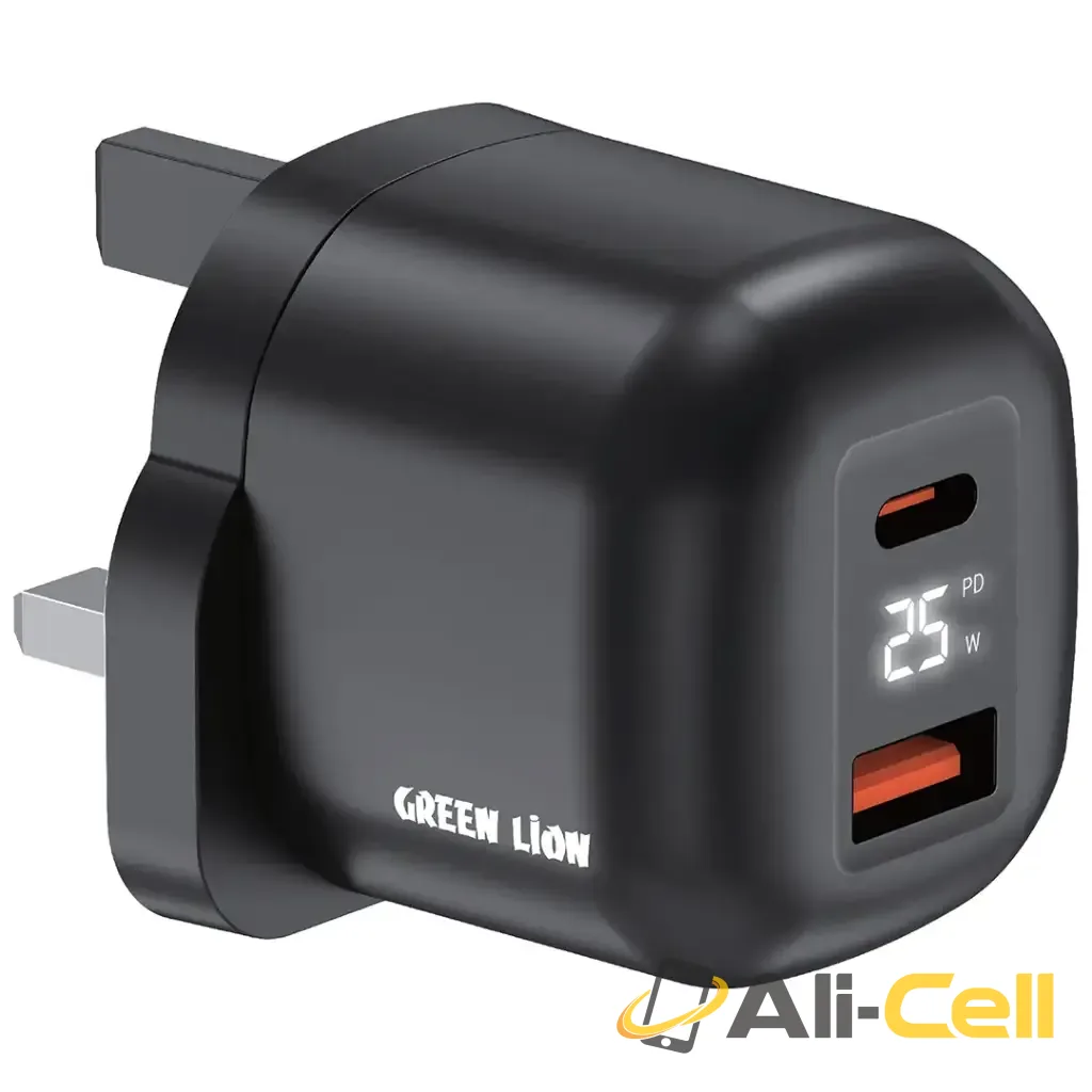 Green Lion Q-Series UK Plug USB-C & USB-A - Black