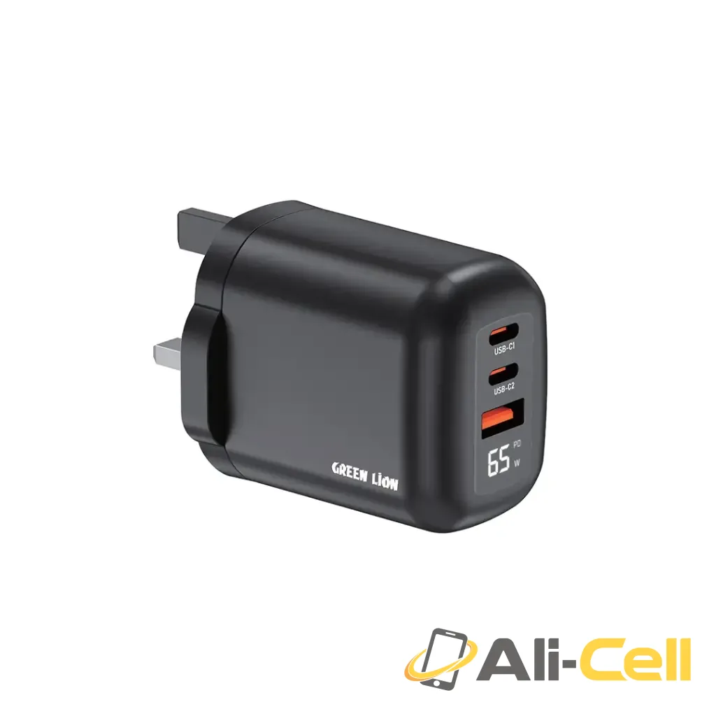 Green Lion Q-Series UK Plug 2 USB-C & USB-A Charger - Black