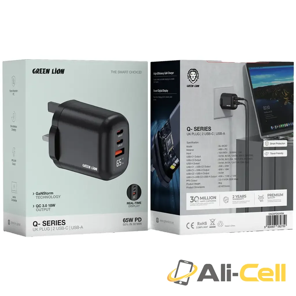 Green Lion Q-Series UK Plug 2 USB-C & USB-A Charger - Black — 2