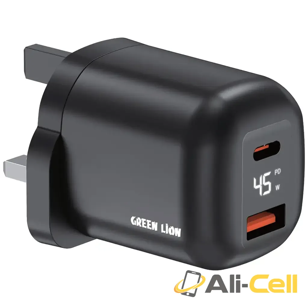 Green Lion Q-Series UK Plug USB-C & USB-A - Black