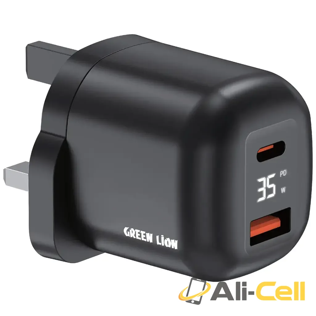 Green Lion Q-Series UK Plug USB-C & USB-A - Black