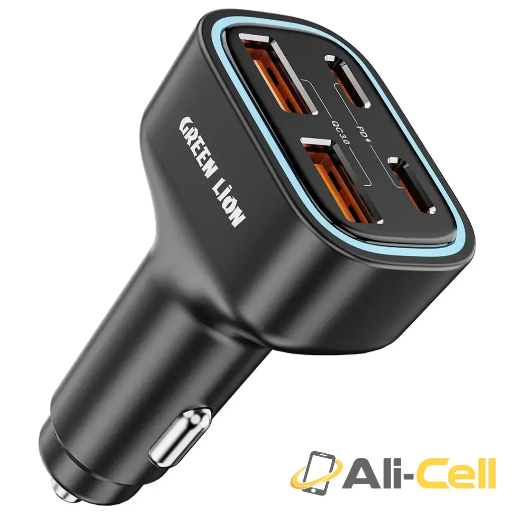 Green Lion Quad Port 70W Car Charger - Black