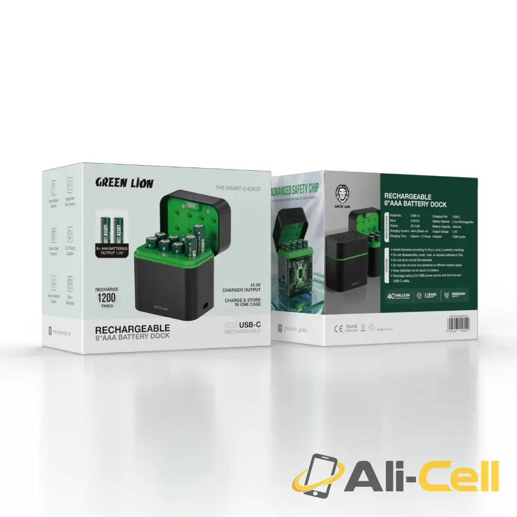 Green Lion RECHARGEABLE 8*AAA Battery Dock USB-C - Black — 3