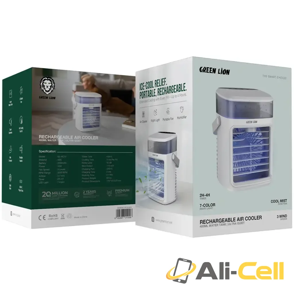 Green Lion Rechargeable Air Cooler Fan with 400mL Water Tank - White — 3