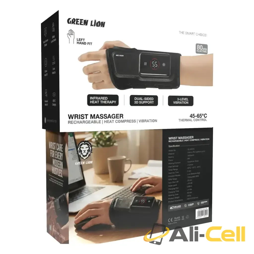 Green Lion Rechargeable Wrist Massager with Heat Compress & Vibration - Black — 2