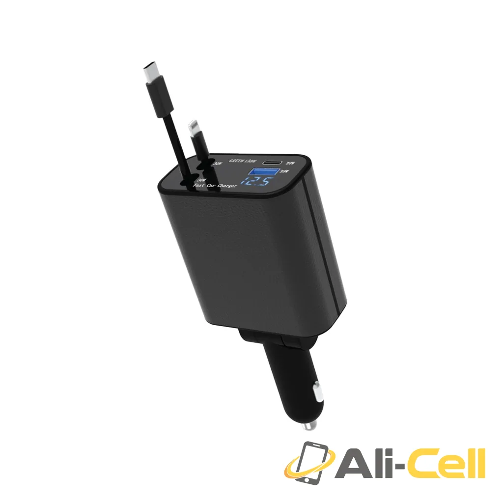 Green Lion Retractable 120W Car Charger - Black