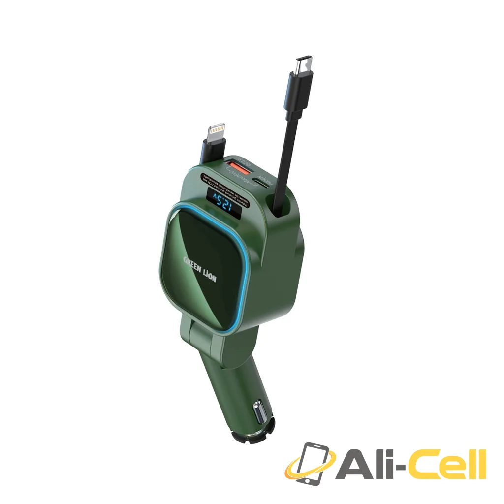Green Lion Retractable 96W Car Charger - Green