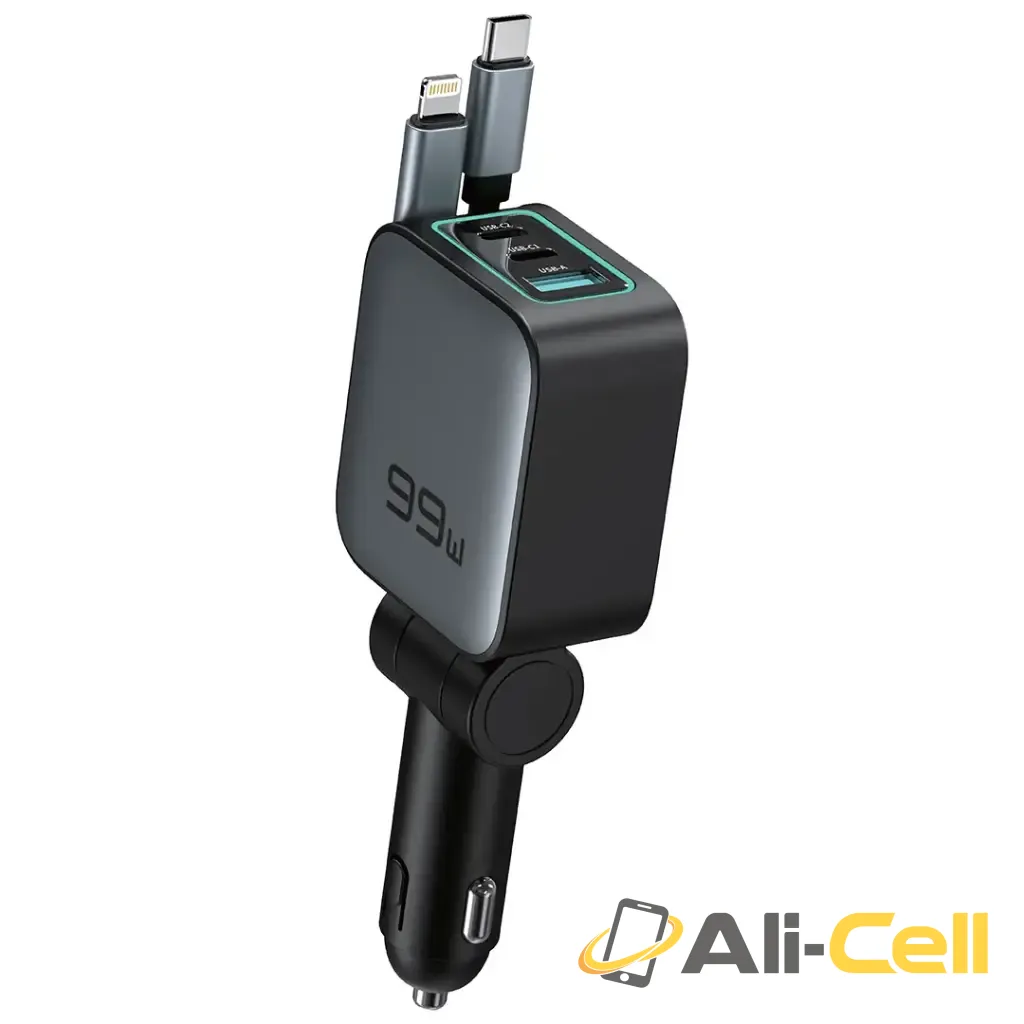 Green Lion Retractable 99W Car Charger - Black