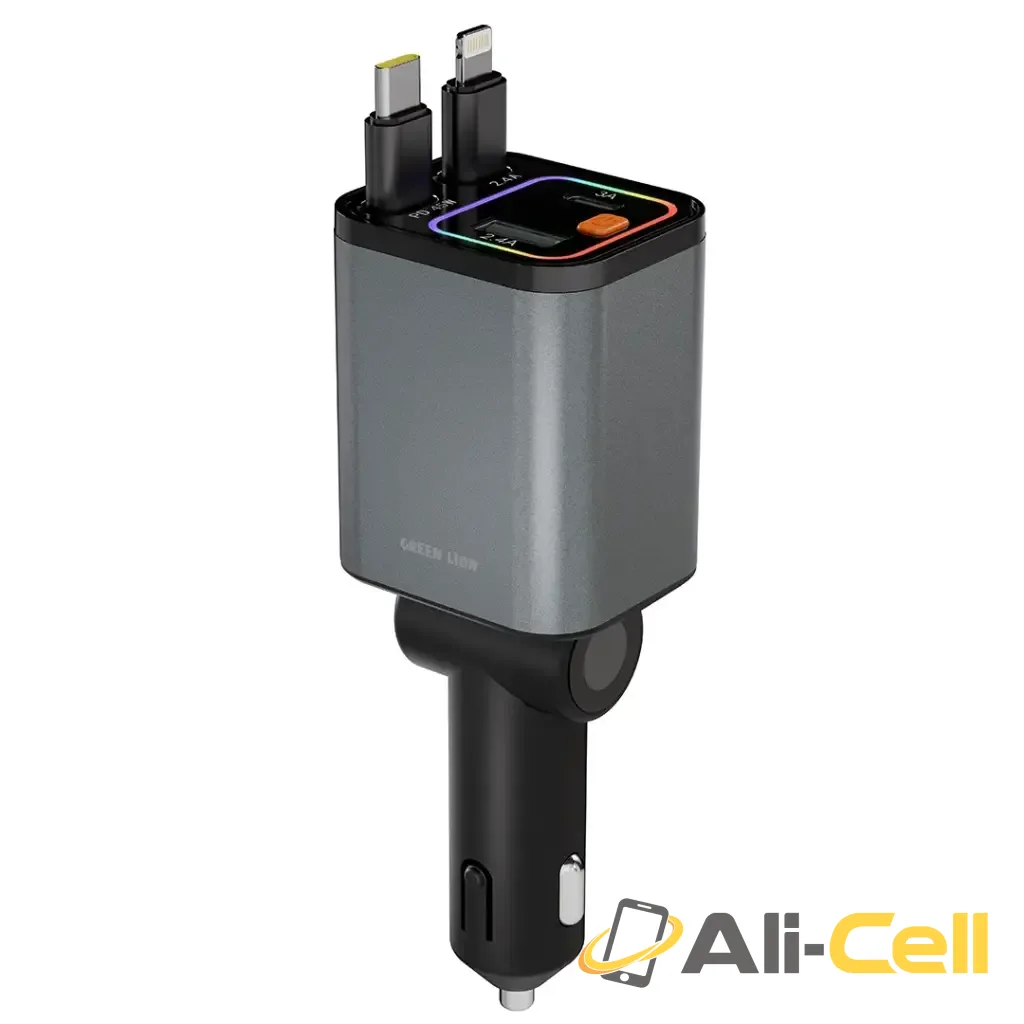 Green Lion Retractable 65W Car Charger - Grey