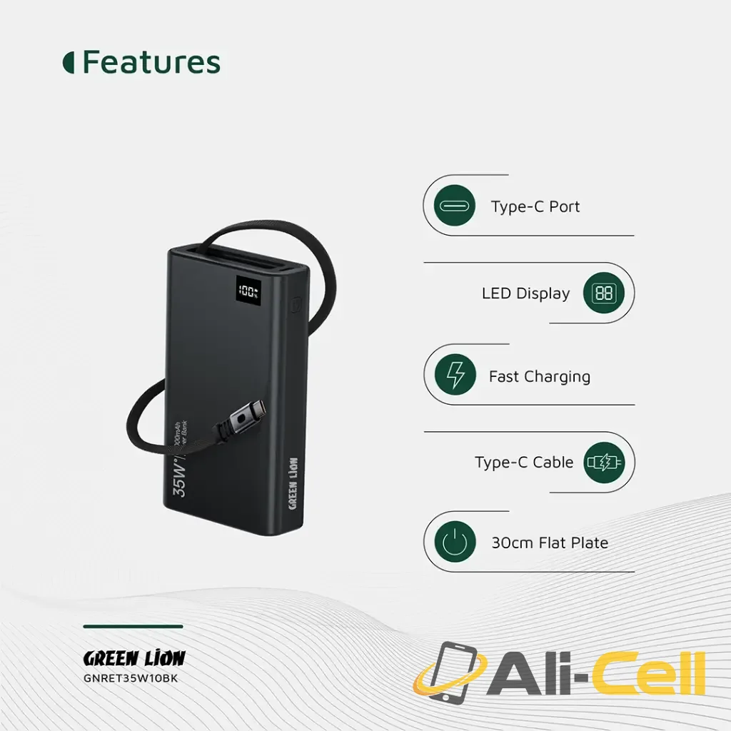 Green Lion Retractable Power Bank 35W 10000mAh — 3