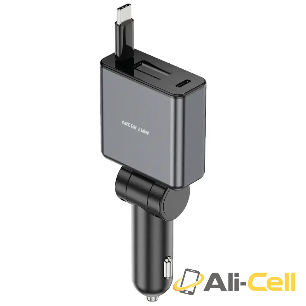 Green Lion Retractable 75W Car Charger - Grey