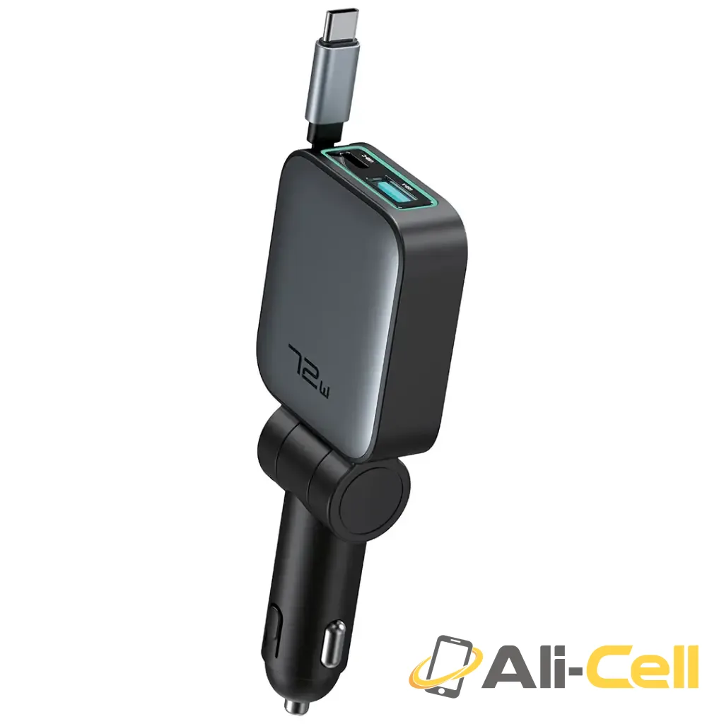 Green Lion Retractable 72W Car Charger - Black