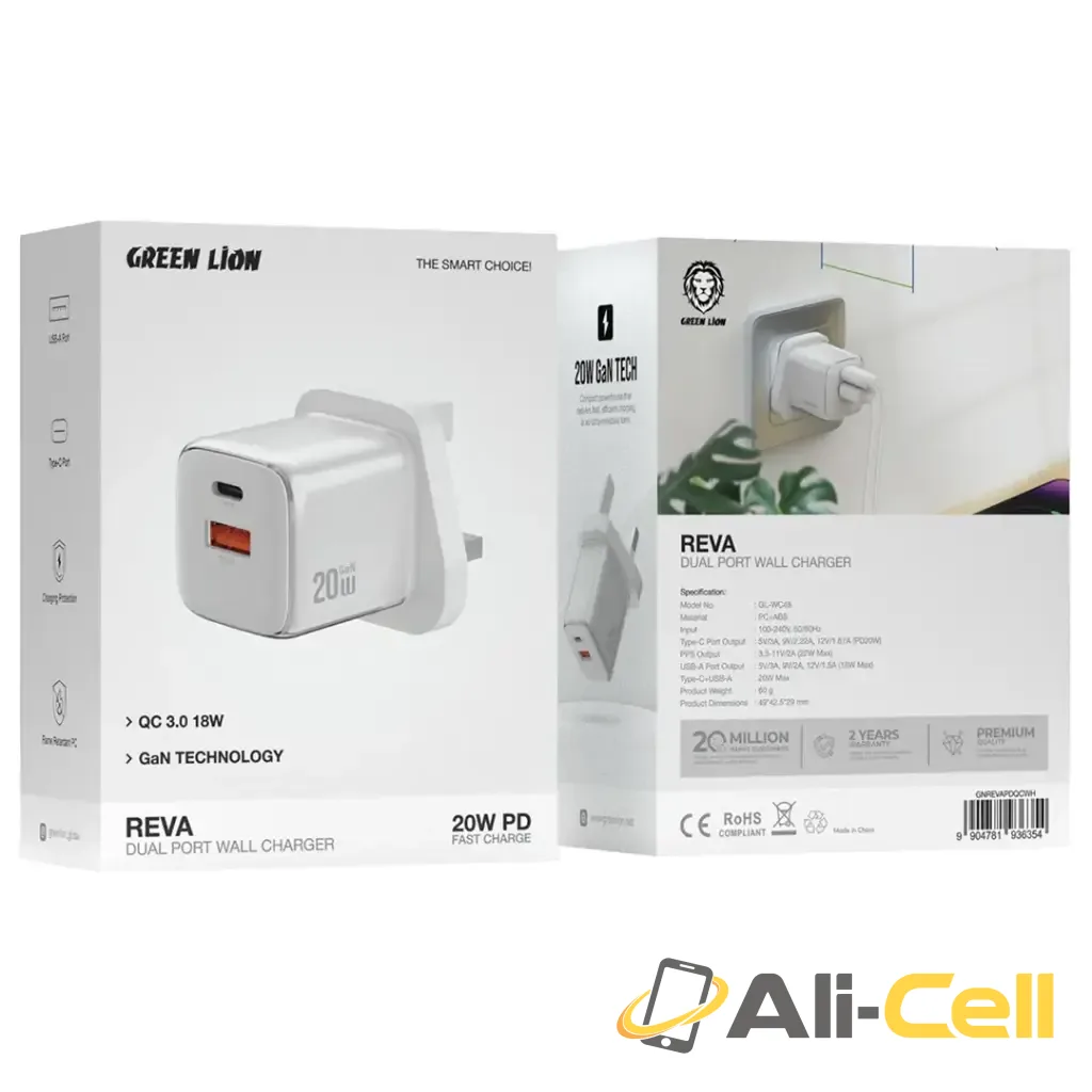 Green Lion Reva Dual Port Wall Charger 20W — 2
