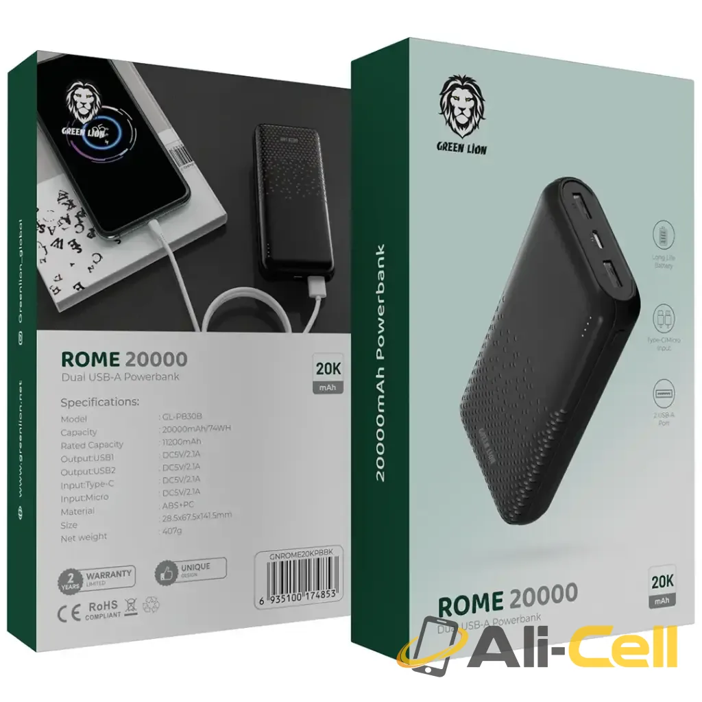 Green Lion Rome Ultra Slim Power Bank 20000mAh - Black — 3