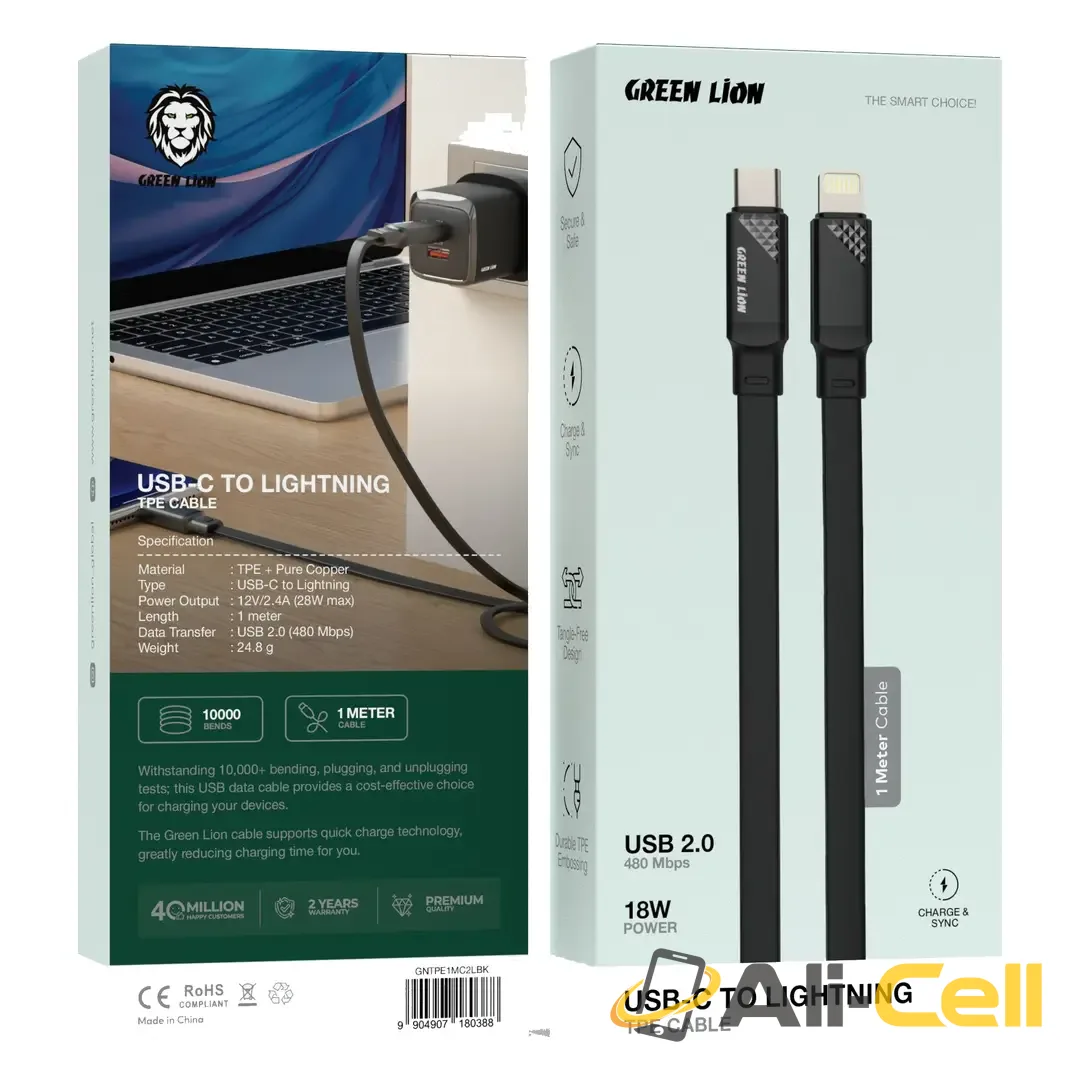 Green Lion Silicone USB-C to Lightning TPE Cable - Black — 2