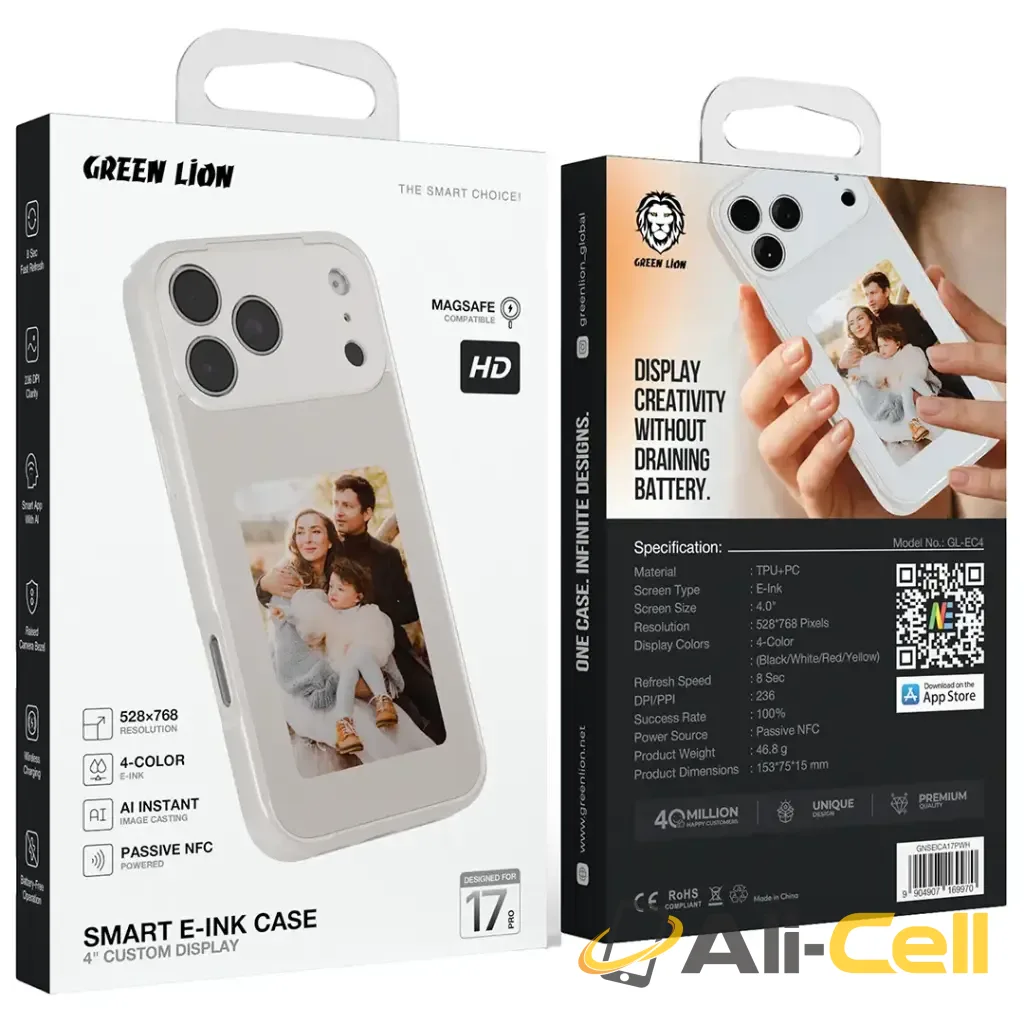 Green Lion Smart E-Ink Case 4" Custom Display for iPhone 17 Pro/ Pro Max — 3