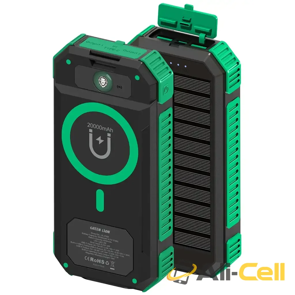 Green Lion Solar Flex 20000mAh Power Bank - Green & Black