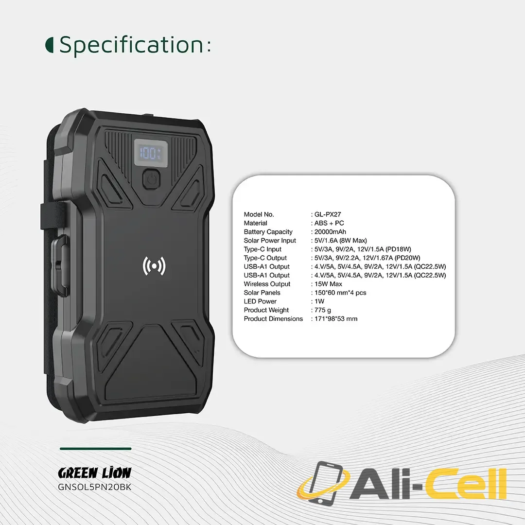 Green Lion Solar 5-Panel Power Bank - Black — 2