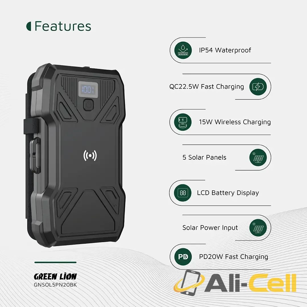 Green Lion Solar 5-Panel Power Bank - Black — 3