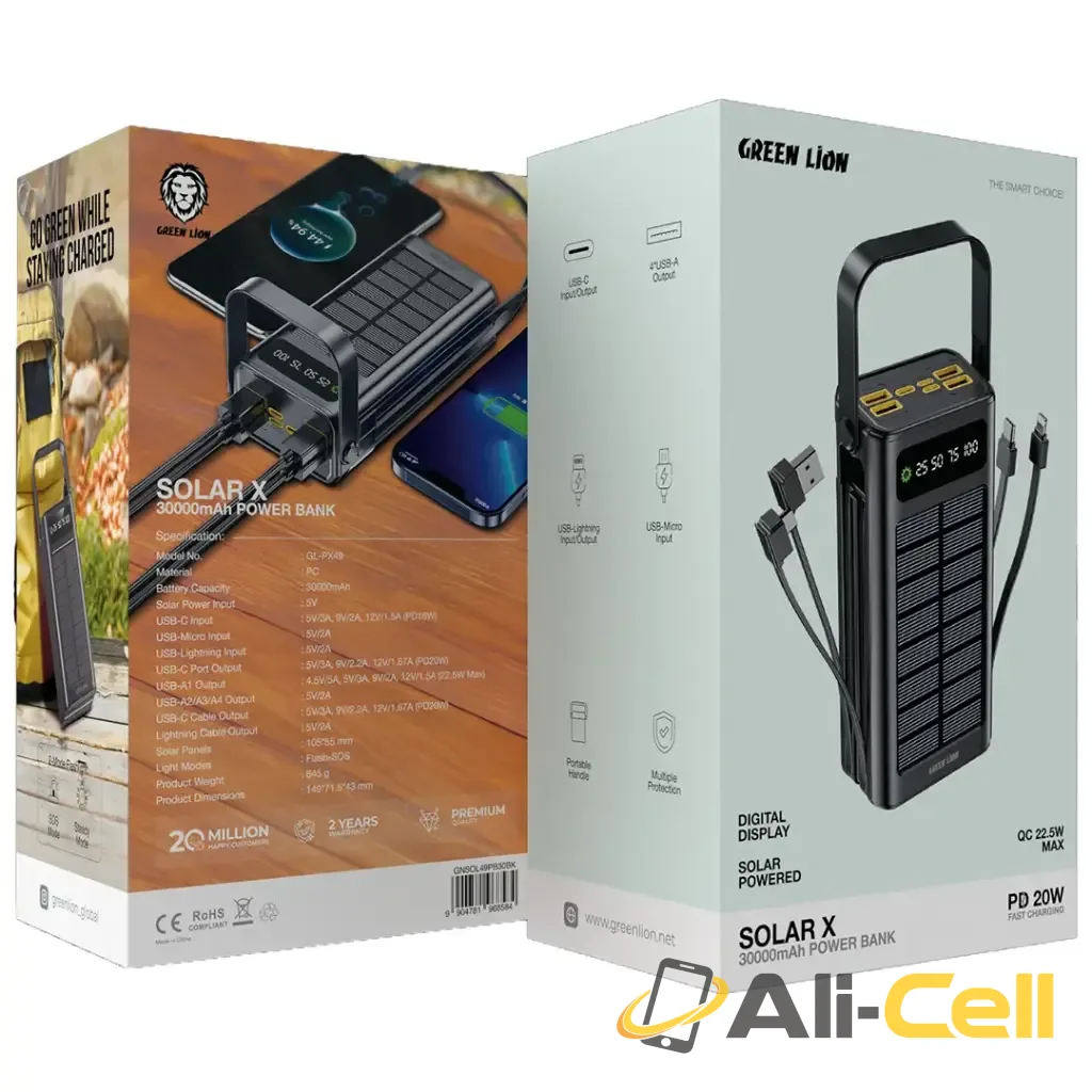 Green Lion Solar X 30000mAh Power Bank PD 20W - Black — 2