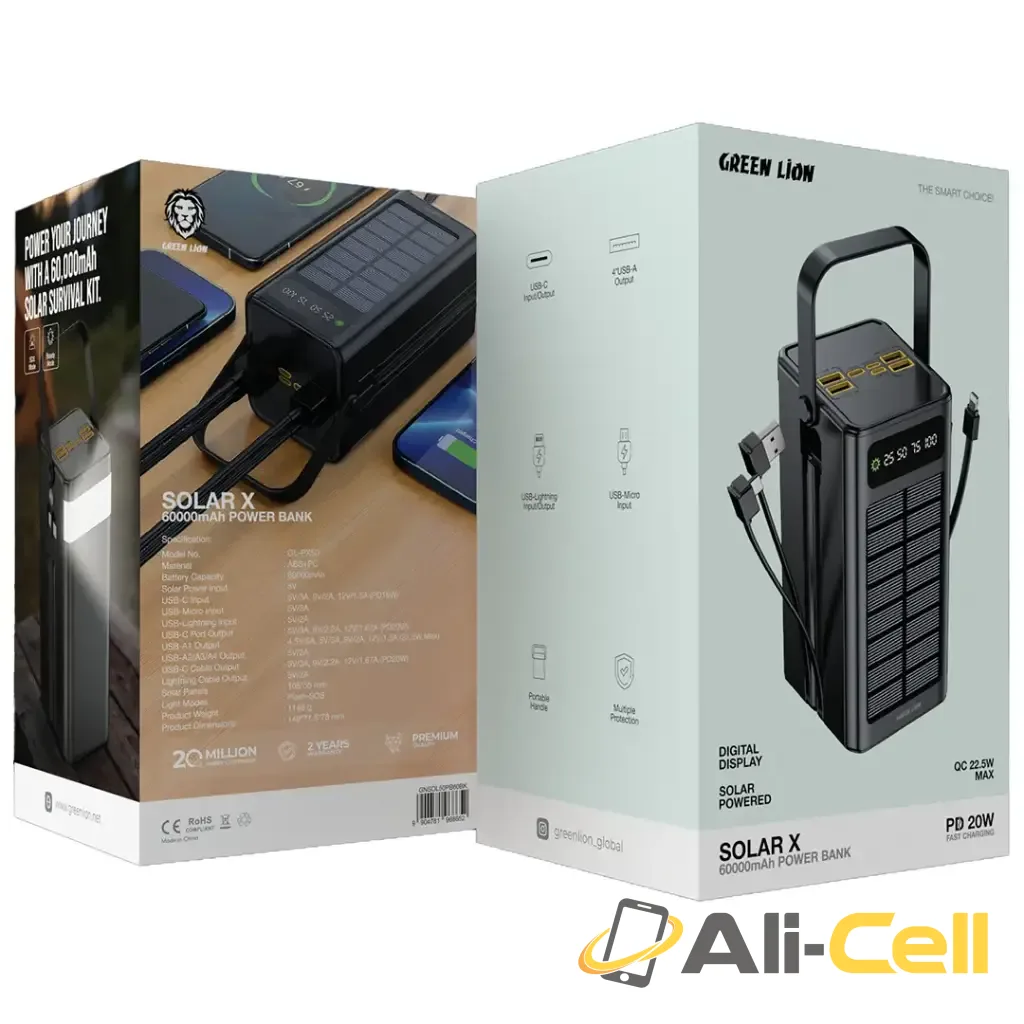 Green Lion Solar X 60000mAh Power Bank PD 20W - Black — 3