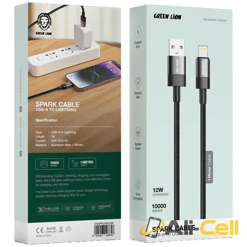 Green Lion Spark USB-A to Lightning Cable - Black — 2