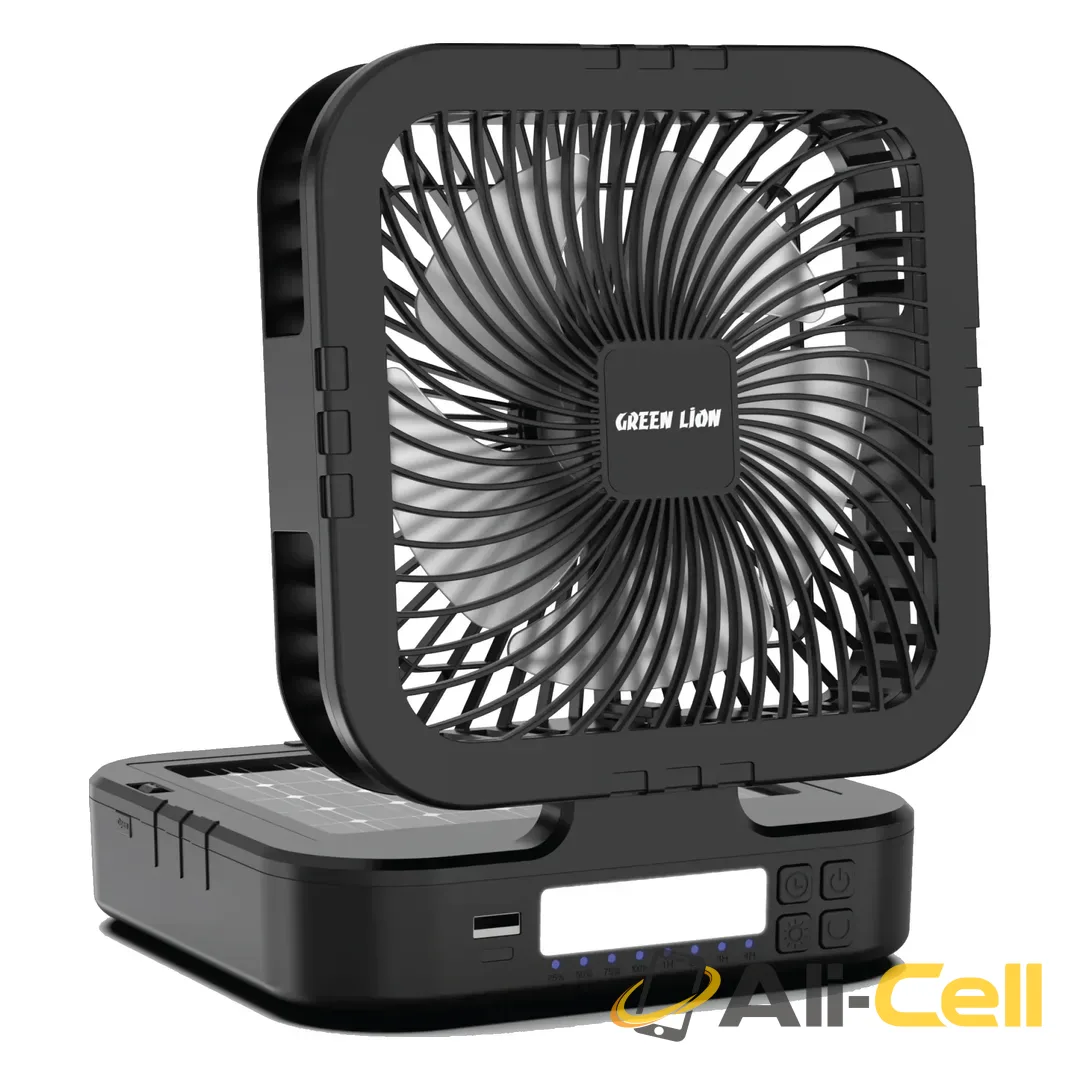 Green Lion Solar Trio Fan With Light & Power Bank - Black