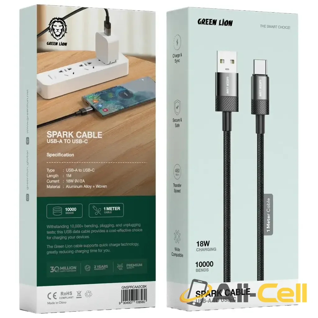 Green Lion Spark USB-A to USB-C Cable - Black — 2