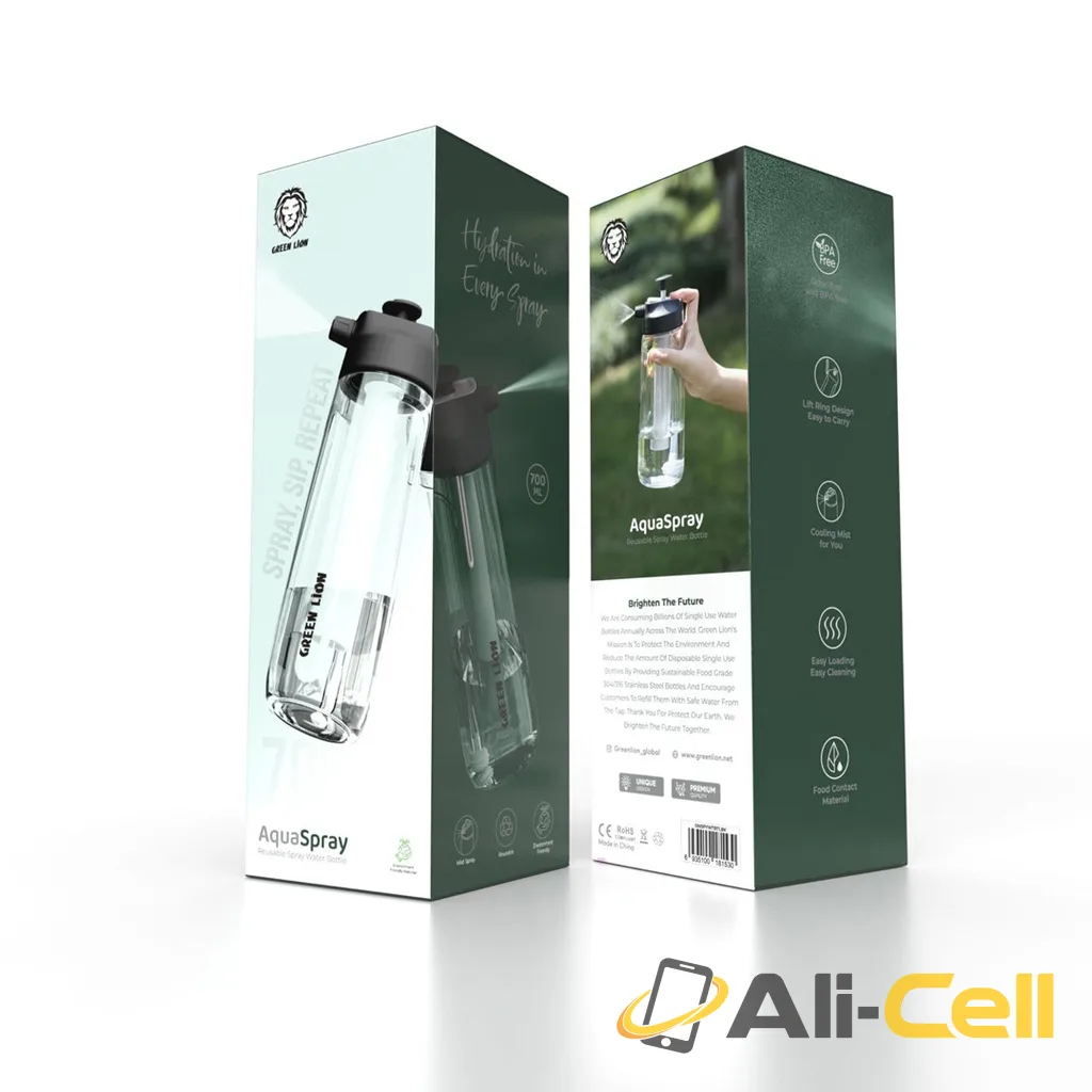 Green Lion Spray Water Bottle - White — 2