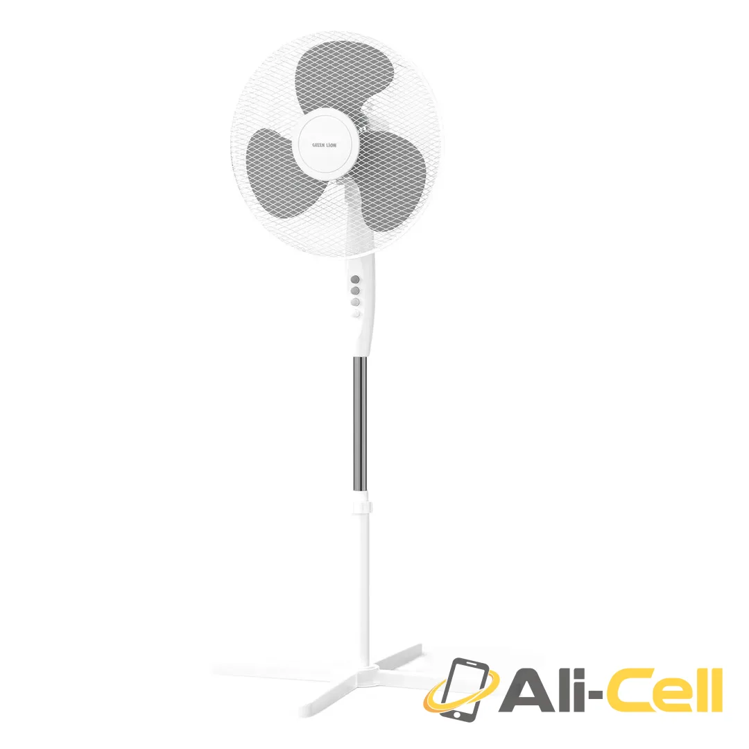 Green Lion Stand Fan 16'' with 3 Blade Design & 110° Auto Oscillation - White