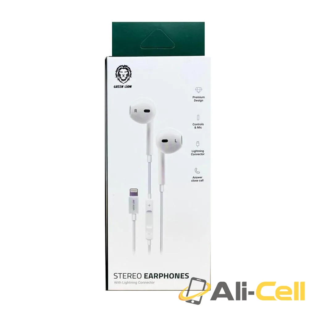 Green Lion Stereo Earphones with Lightning Connector - White — 3