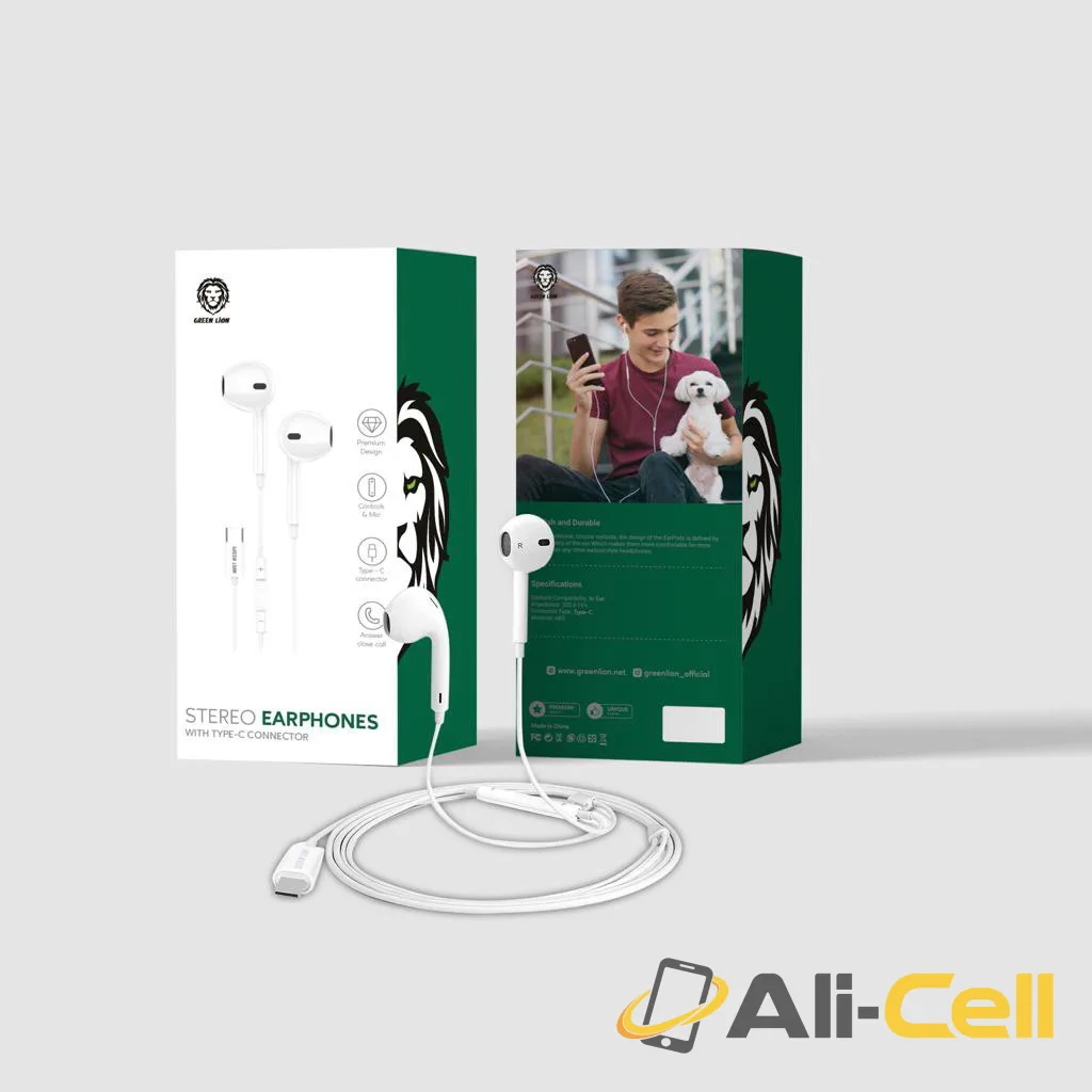 Green Lion Stereo Earphones with Type-C Connector — 2