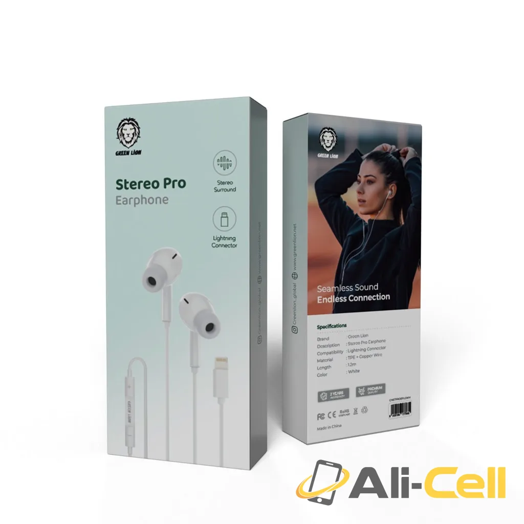 Green Lion Stereo Pro Earphone with Lightning Connector - White