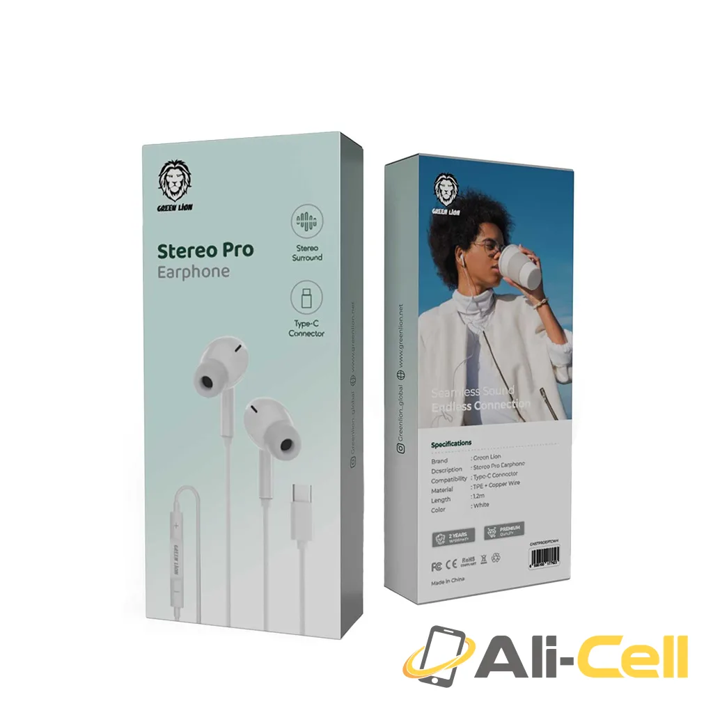 Green Lion Stereo Pro Earphone with Type-C Connector - White