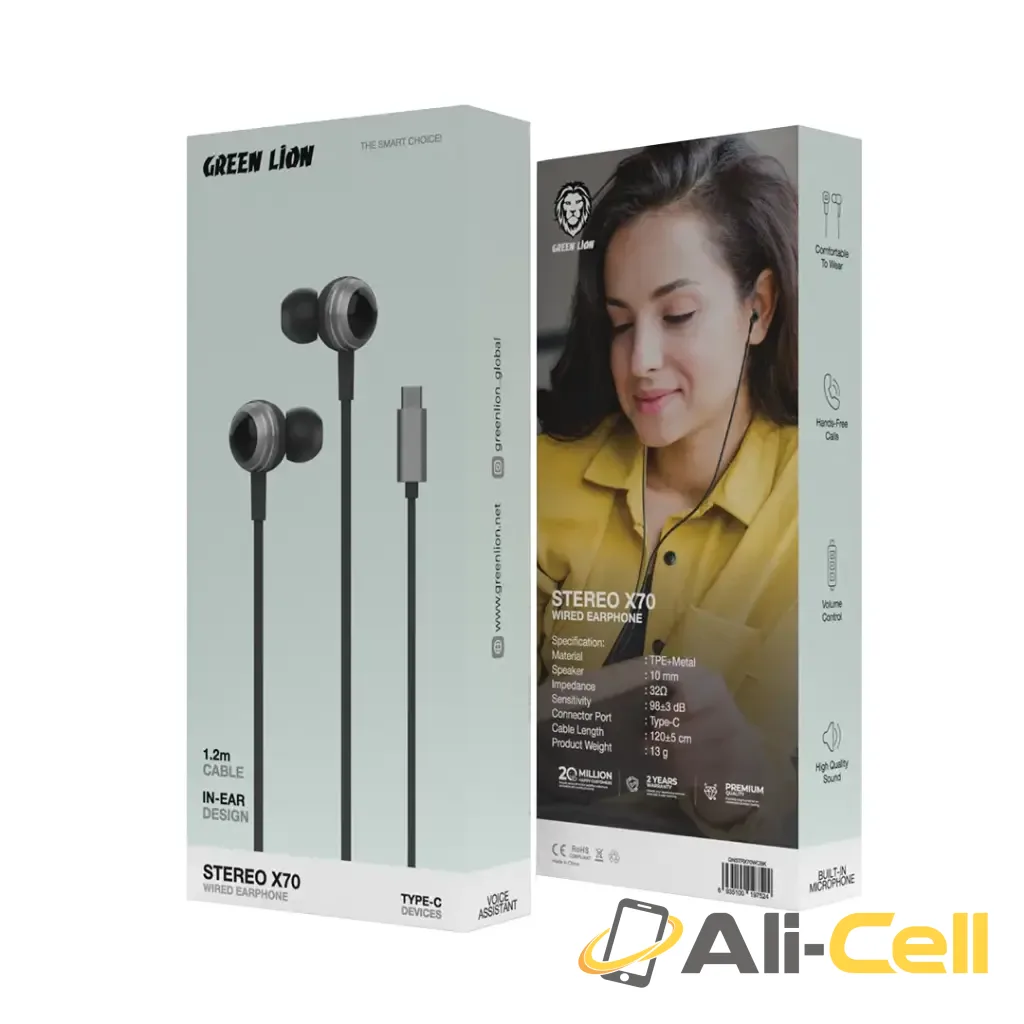 Green Lion Stereo X70 Wired Earphone 1.2m Type C - Black — 2