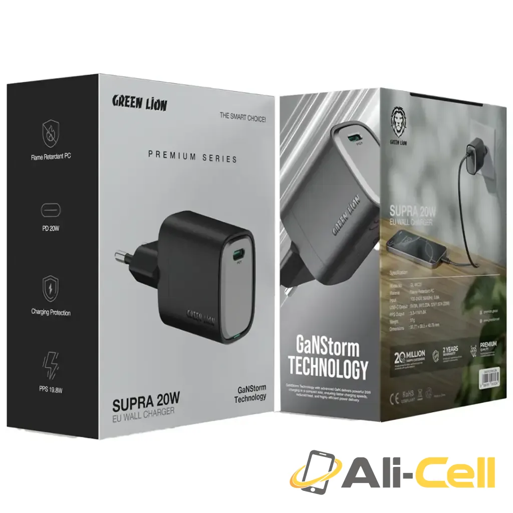 Green Lion Supra 20W EU Wall Charger - Black/Grey — 2