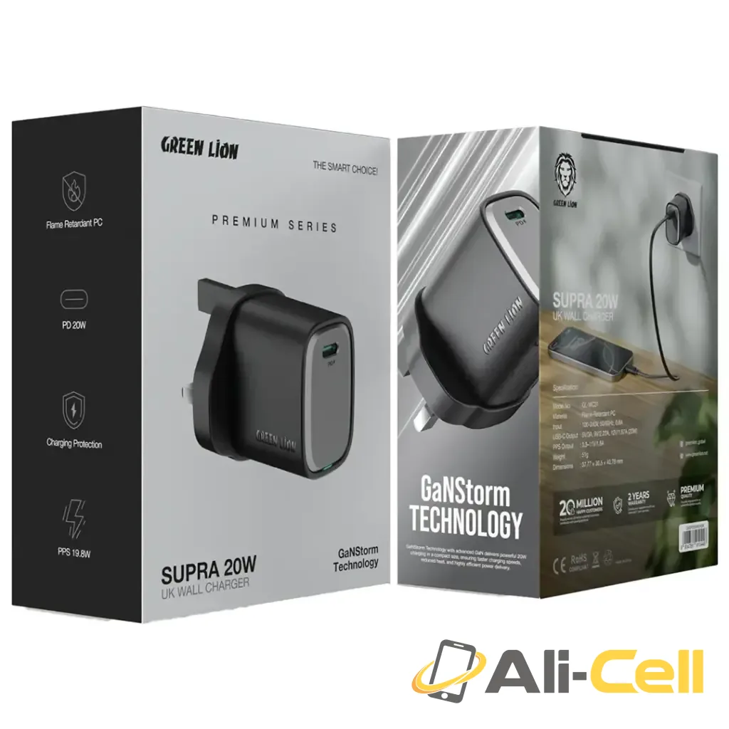 Green Lion Supra 20W UK Wall Charger - Black/Grey — 2