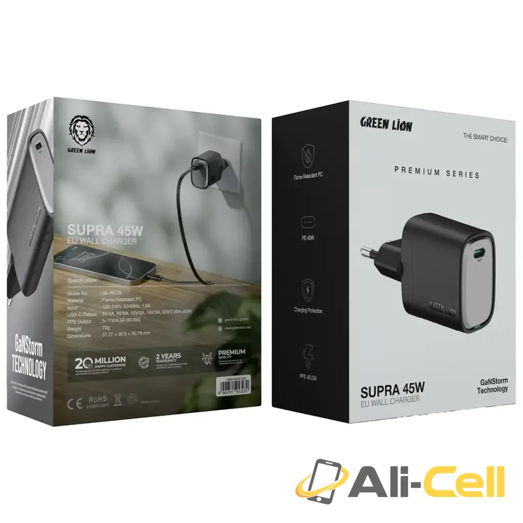 Green Lion Supra 45W EU Wall Charger - Black/Grey — 2
