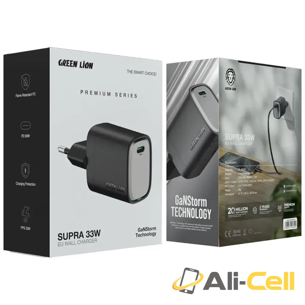 Green Lion Supra 33W EU Wall Charge - Black/Grey — 2