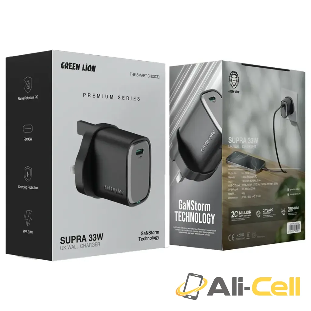 Green Lion Supra 33W UK Wall Charger - Black/Grey — 2